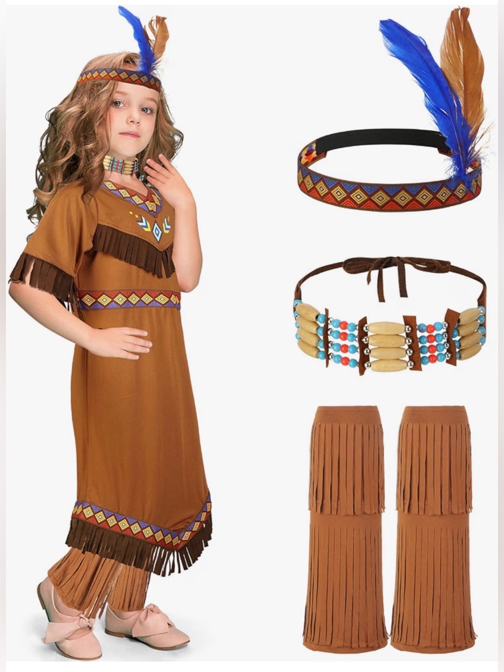 4 Pcs Girl Native Indian Costume Cosplay Set Indian Princess Size Large